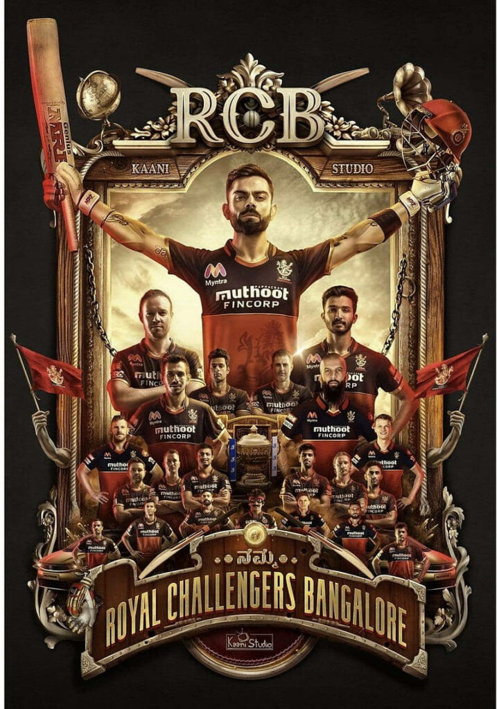 Royal Challengers Bangalore wallpaper with Virat Kohli center highlighting team unity and leadership