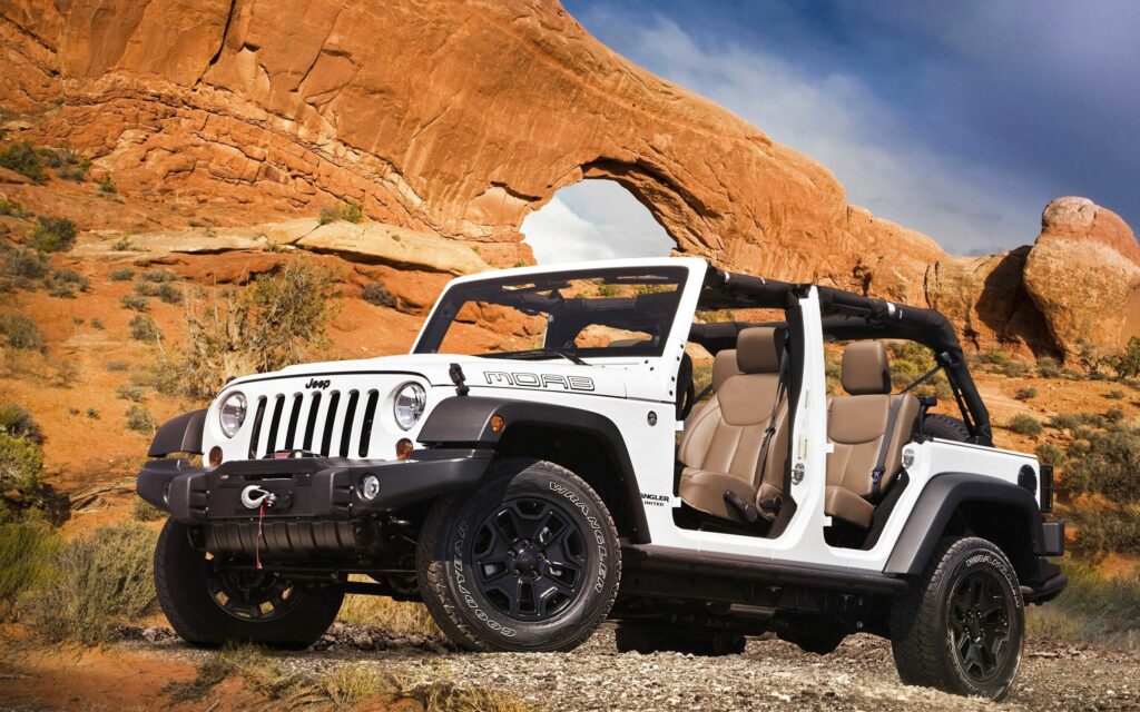 Adventure Awaits: Jeep SUV in Stunning Desert Wallpaper Background