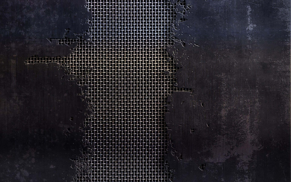 Rugged Metal Texture Wallpaper: Dark Distressed Surface & Mesh Pattern