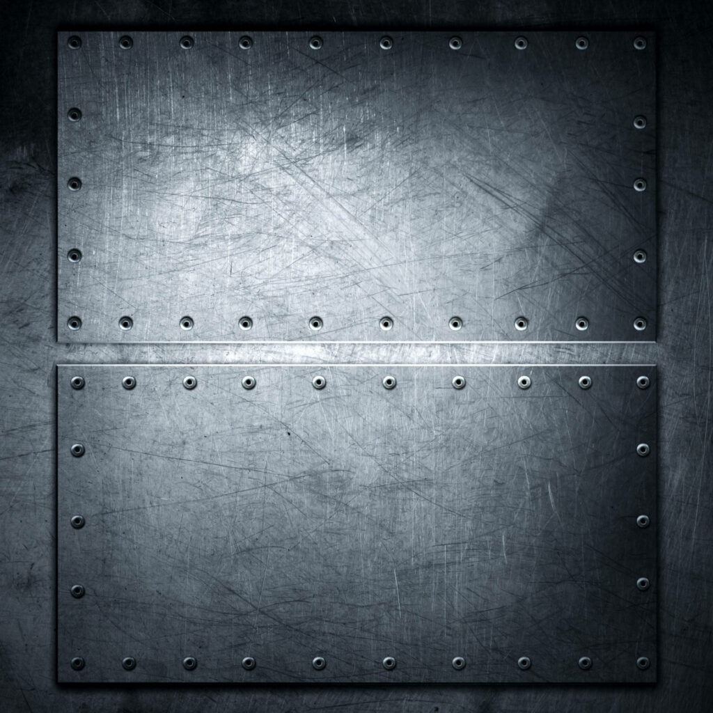 Rugged Metallic Wallpaper: Industrial Bolted Plates with Raw Texture