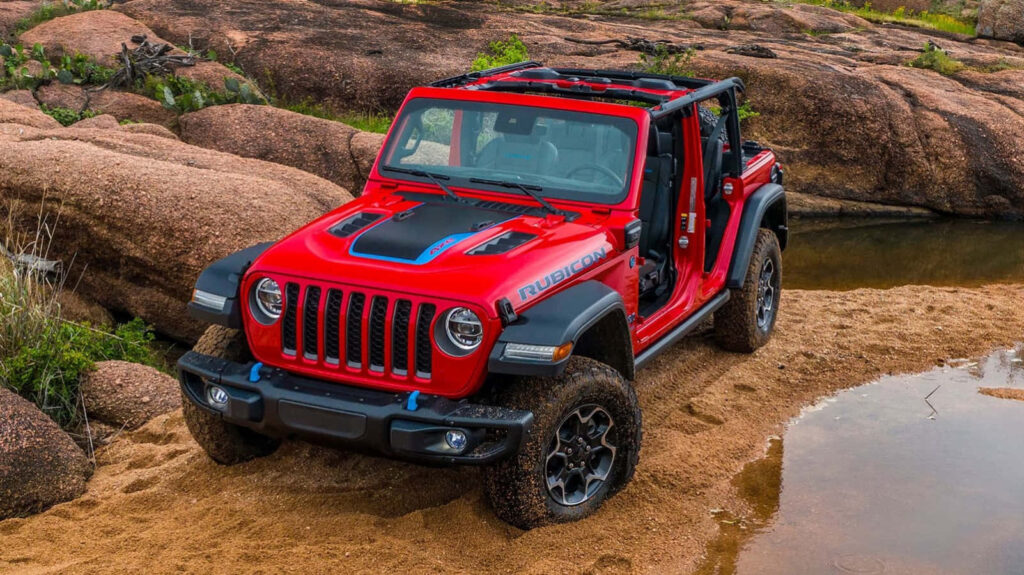 Rugged Red Jeep Wrangler Wallpaper: Adventure-Ready Off-Road Design