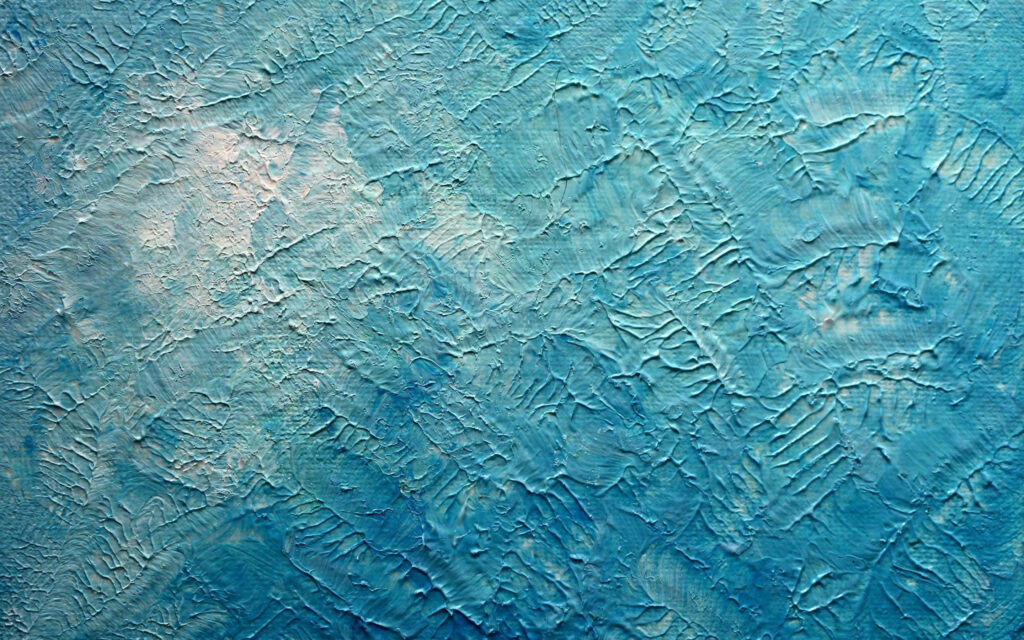 Close-up of aqua blue abstract impasto paint wallpaper with textured thick brushstrokes background