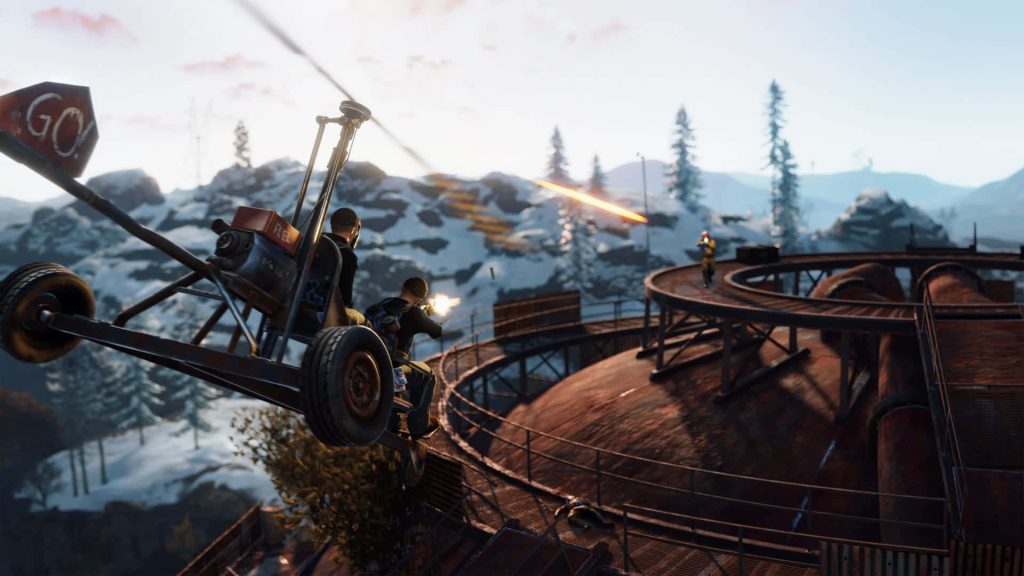 Rust PvP minicopter firefight above Dome monument snowy mountain sunset wallpaper background