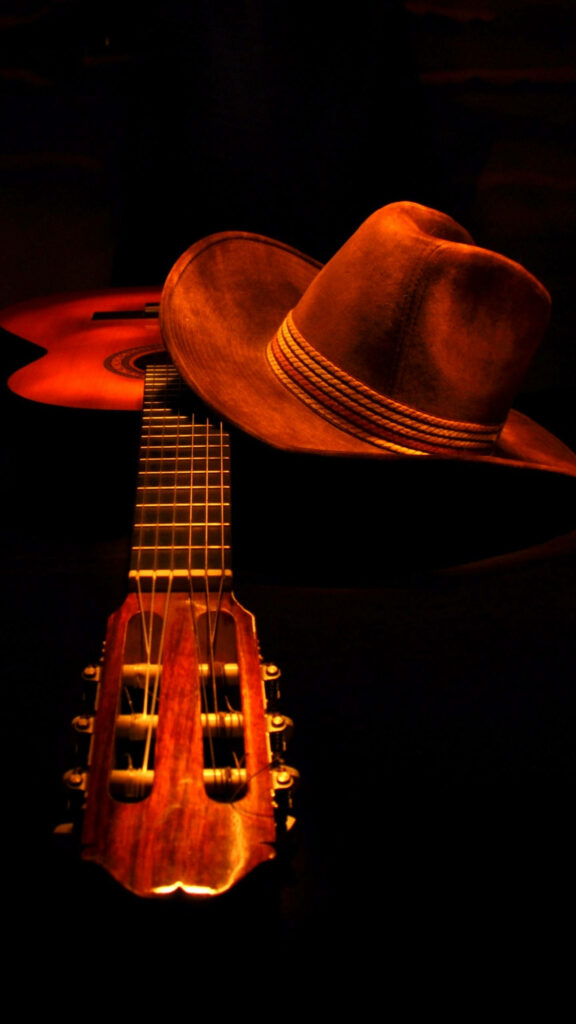 Rustic Acoustic Guitar & Hat Wallpaper - Warm Artistic Background