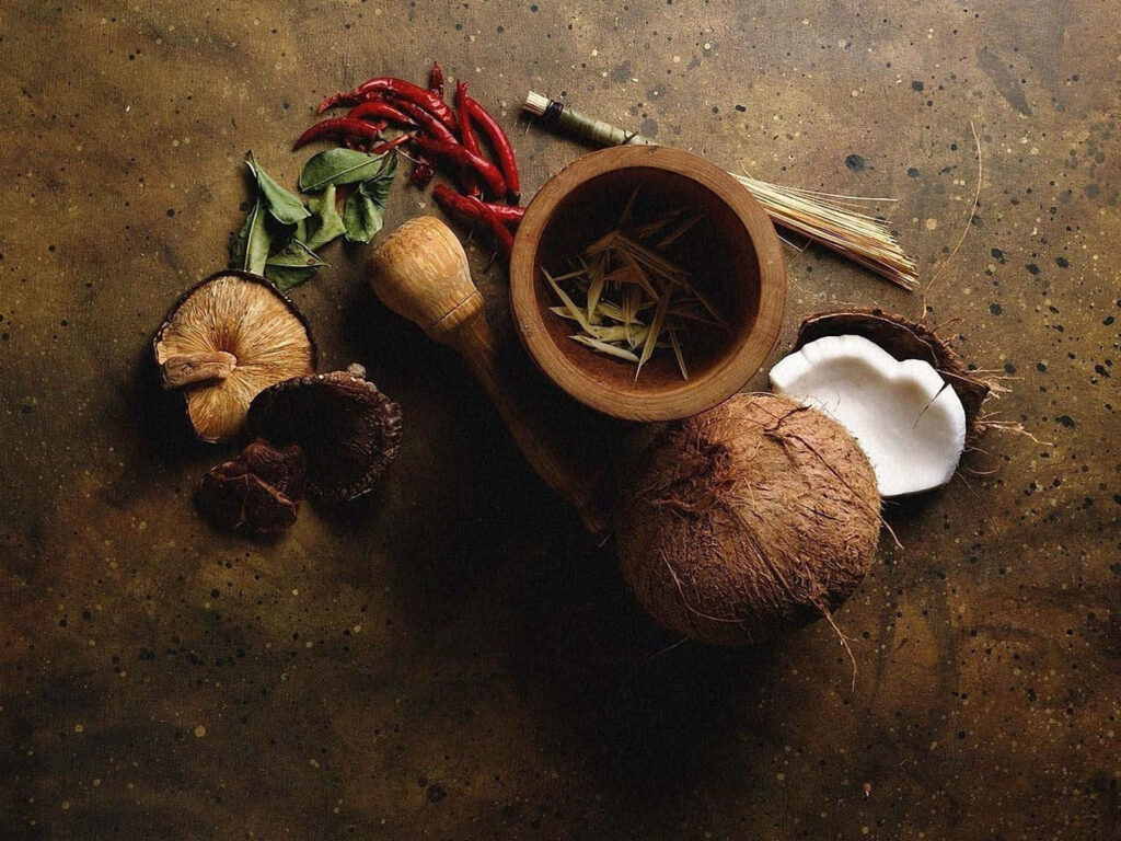 Rustic Aesthetic Coconut & Herbs Wallpaper Top-Angle Shot