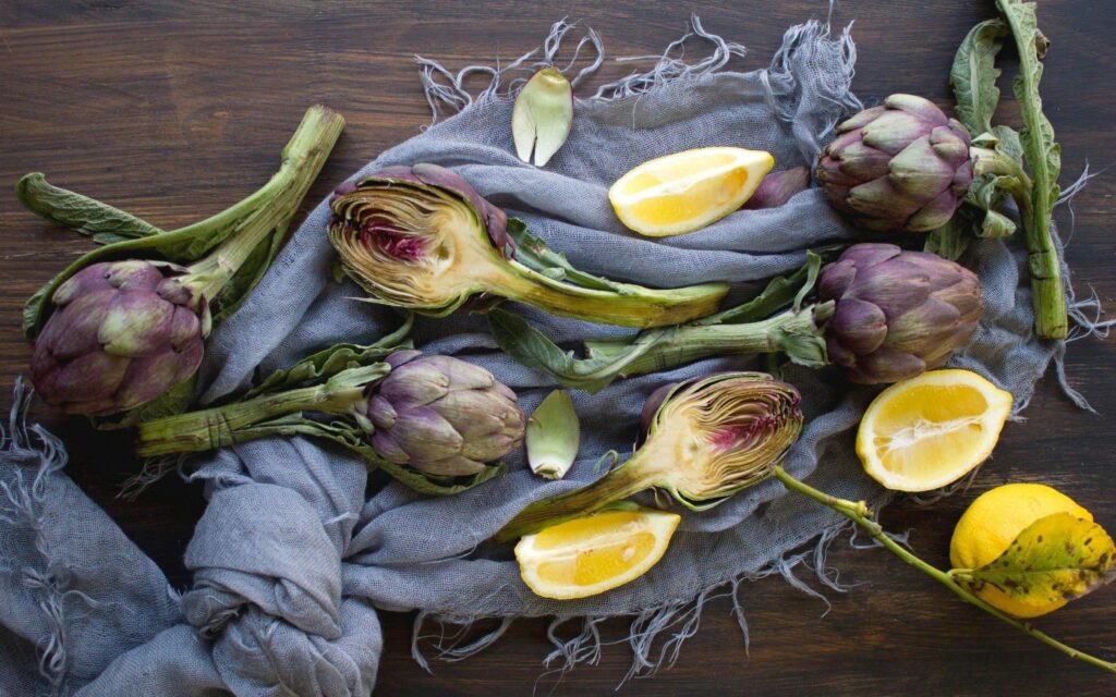 Rustic Artichokes & Lemons: Natural Wallpaper Background