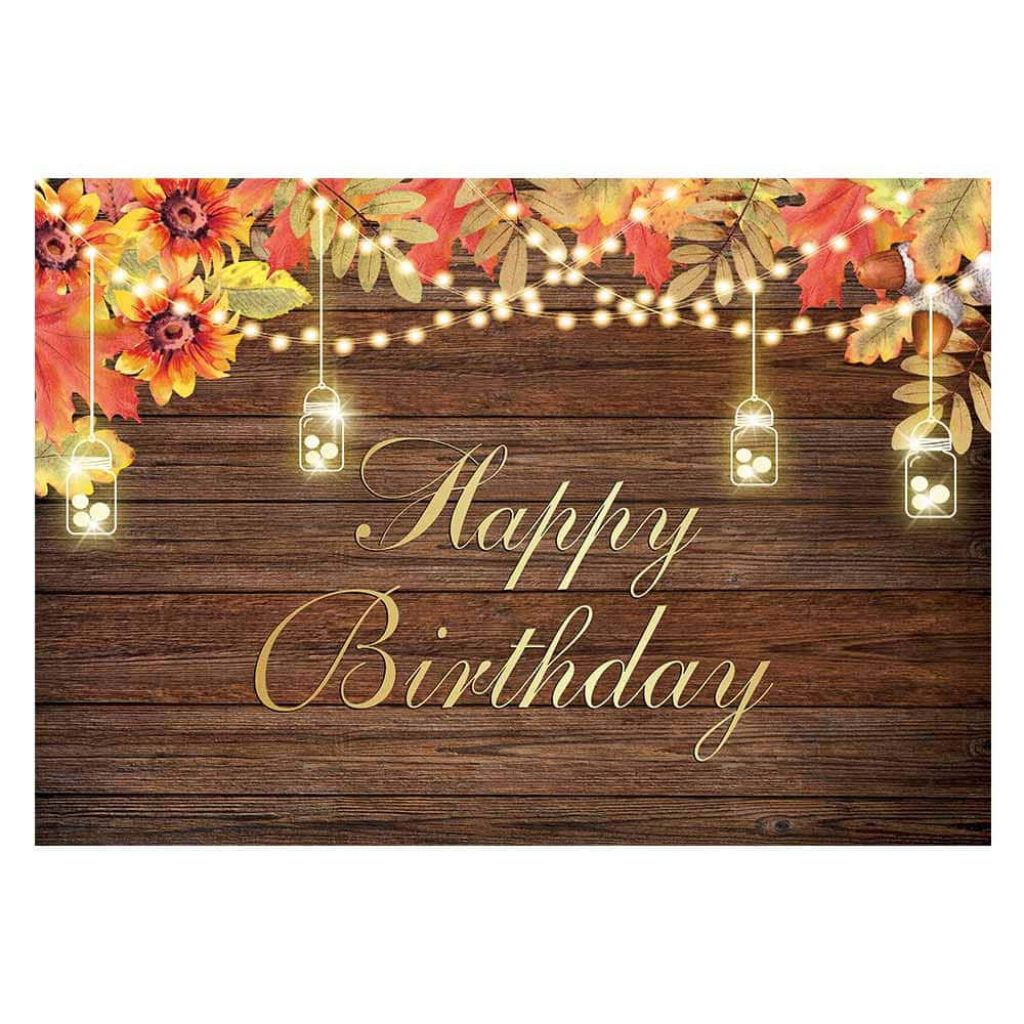 Rustic Autumn Birthday Wallpaper with Sunflowers & String Lights