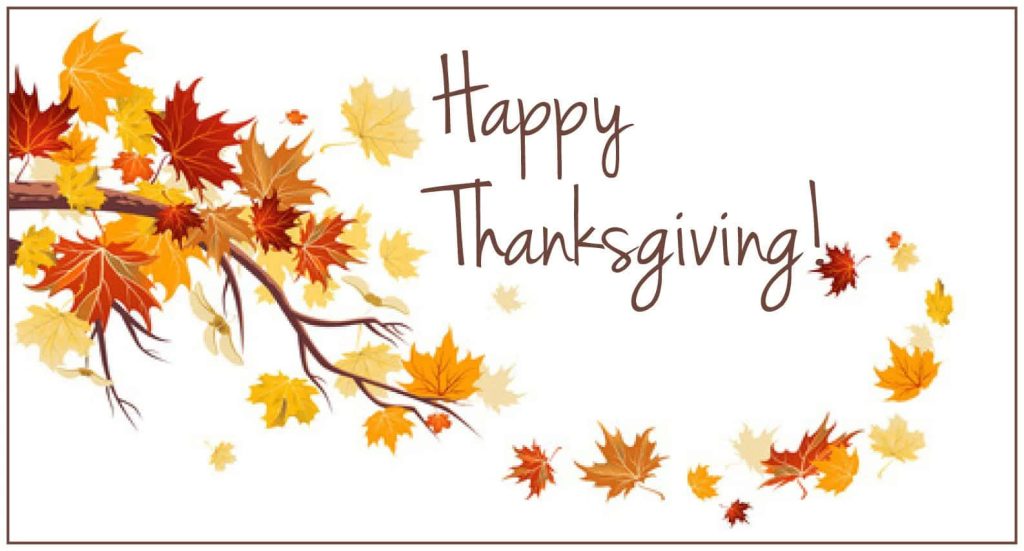 Thanksgiving wallpaper with autumn maple leaves on rustic branch and Happy Thanksgiving text