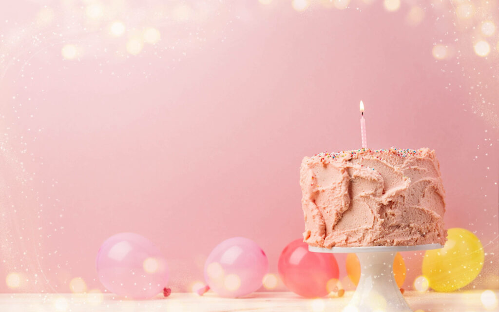 Pink Birthday Delight - A Rustic Cake on Pastel Wallpaper