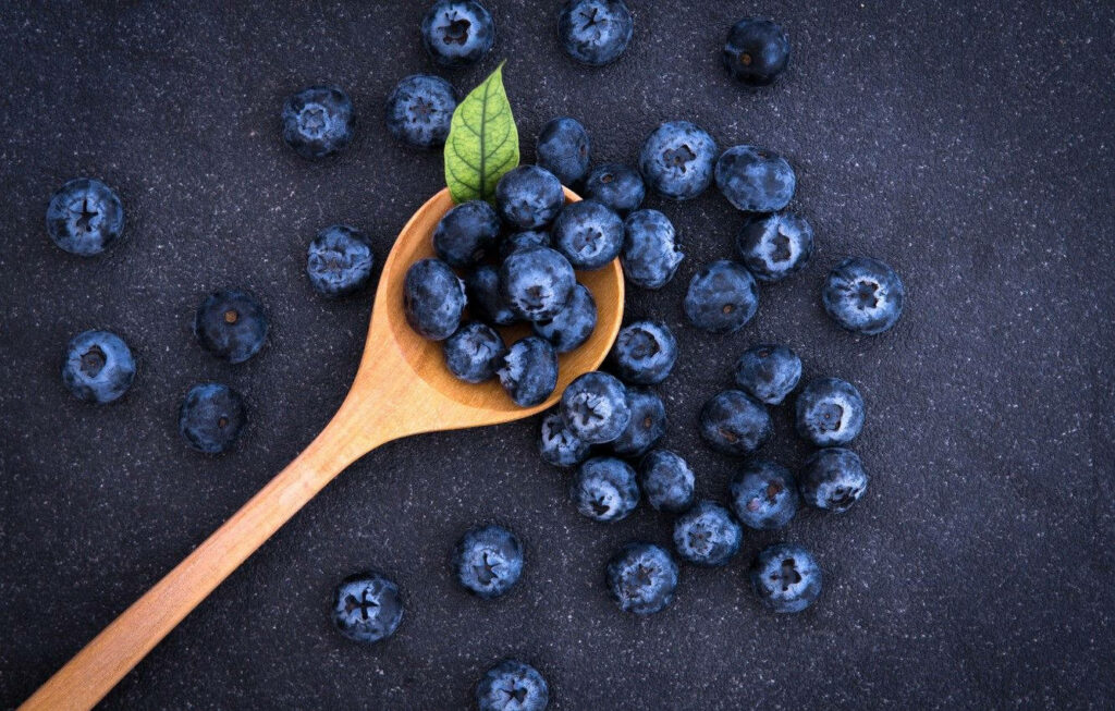 Rustic Blueberry Flat Lay Wallpaper on Dark Background