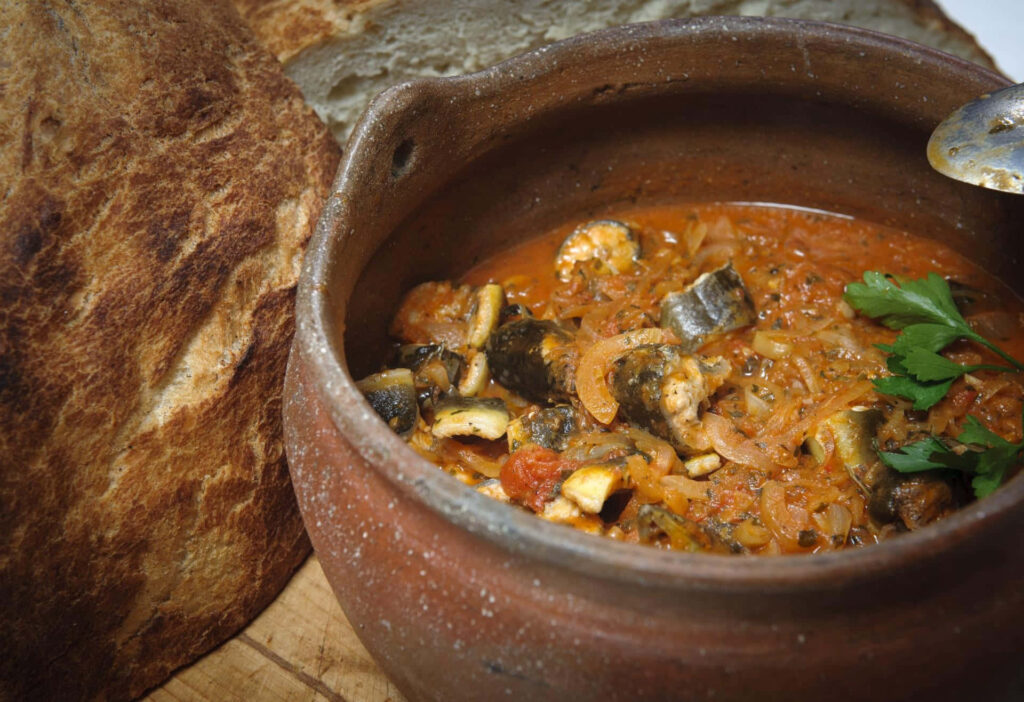 Rustic Brudet: Traditional Croatian Fish Stew & Fresh Bread Wallpaper