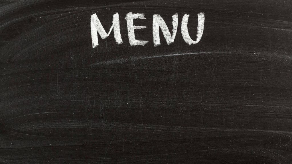 Handwritten white chalk MENU on black chalkboard rustic background for restaurant menus Wallpaper