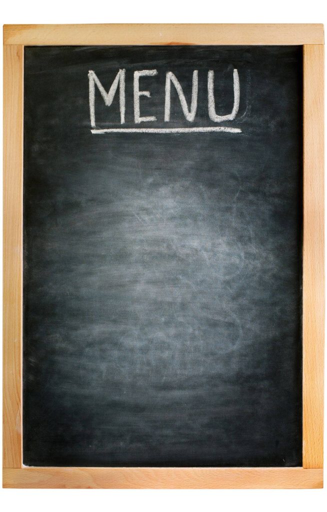Rustic chalkboard menu with wooden frame blank space for restaurant specials wallpaper background