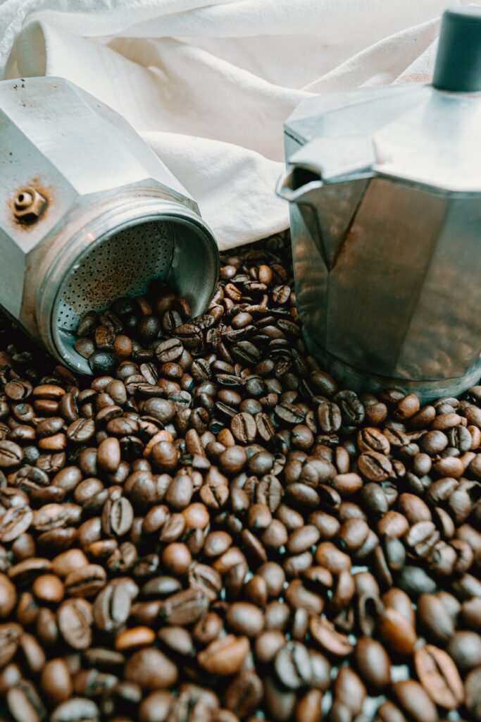 Rustic Coffee Beans and Kettle Wallpaper: Aroma of Fresh Brew