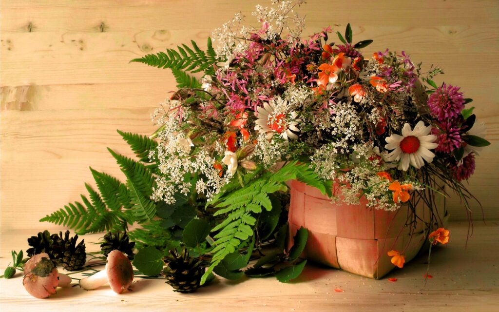 Rustic Floral Wallpaper: Daisies, Ferns, and Nature's Touch