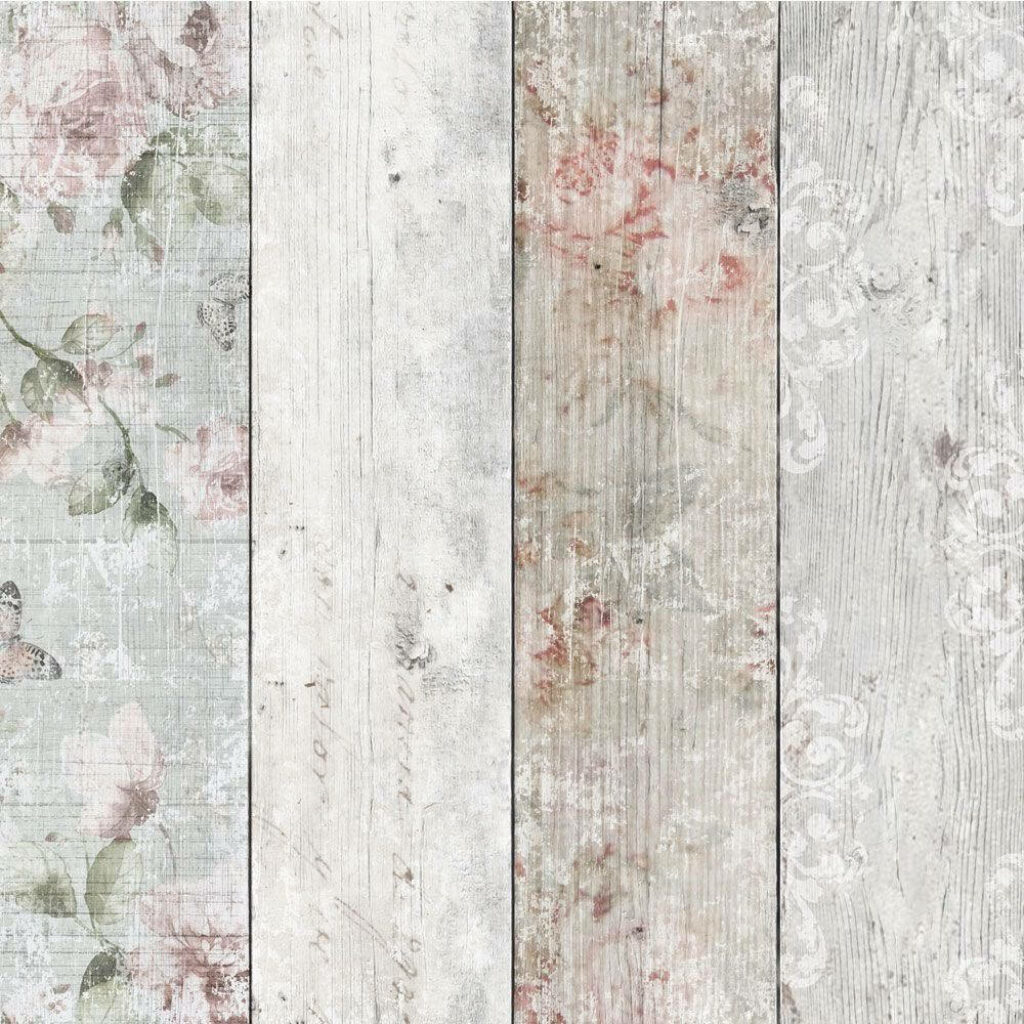 Rustic Wood Texture Wallpaper with Vintage Floral Pastel Background