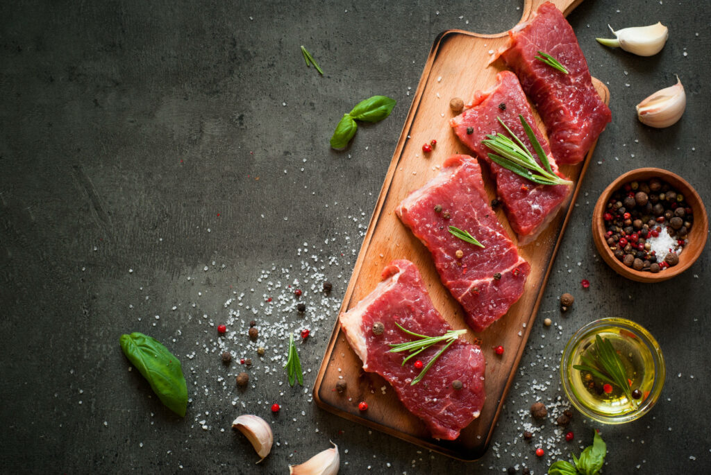 Rustic Wallpaper: Fresh Kobe Beef with Herbs & Spices on Wood
