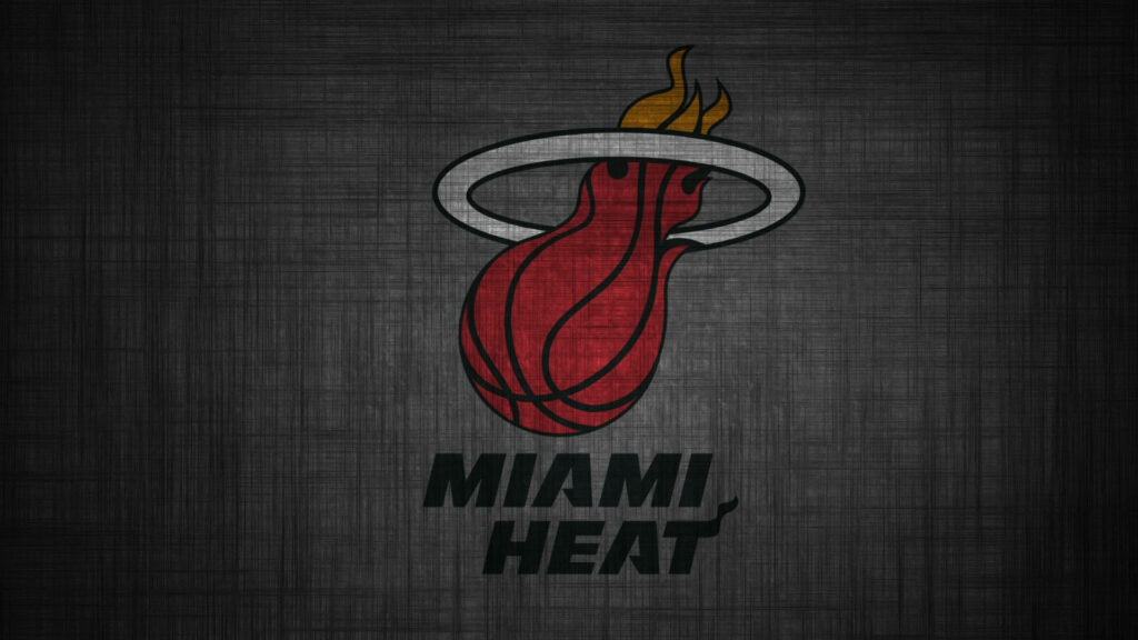 Rustic Miami Heat logo with flaming basketball on dark textured background wallpaper