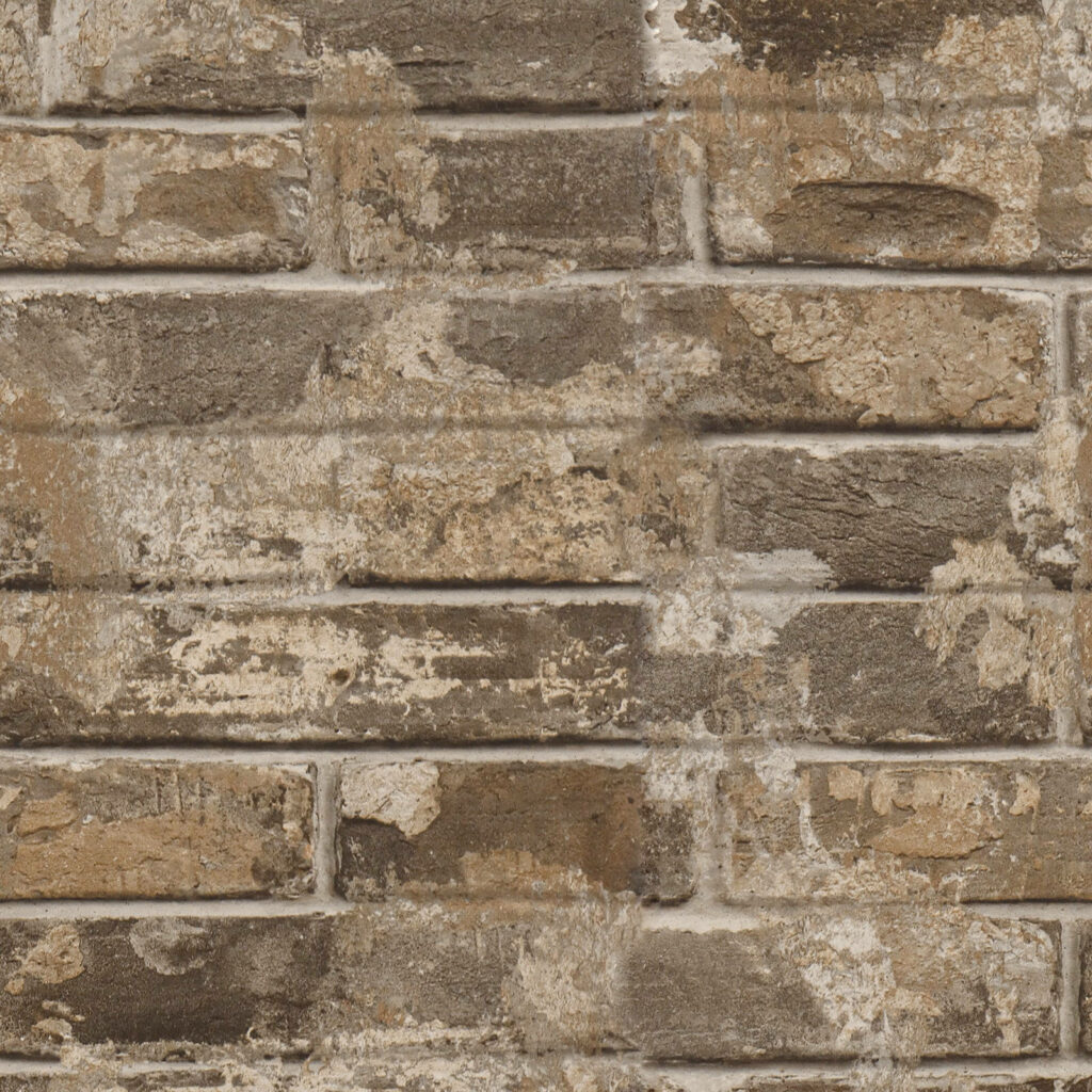 Mud-Colored Rustic Brick Wallpaper with Textured Details