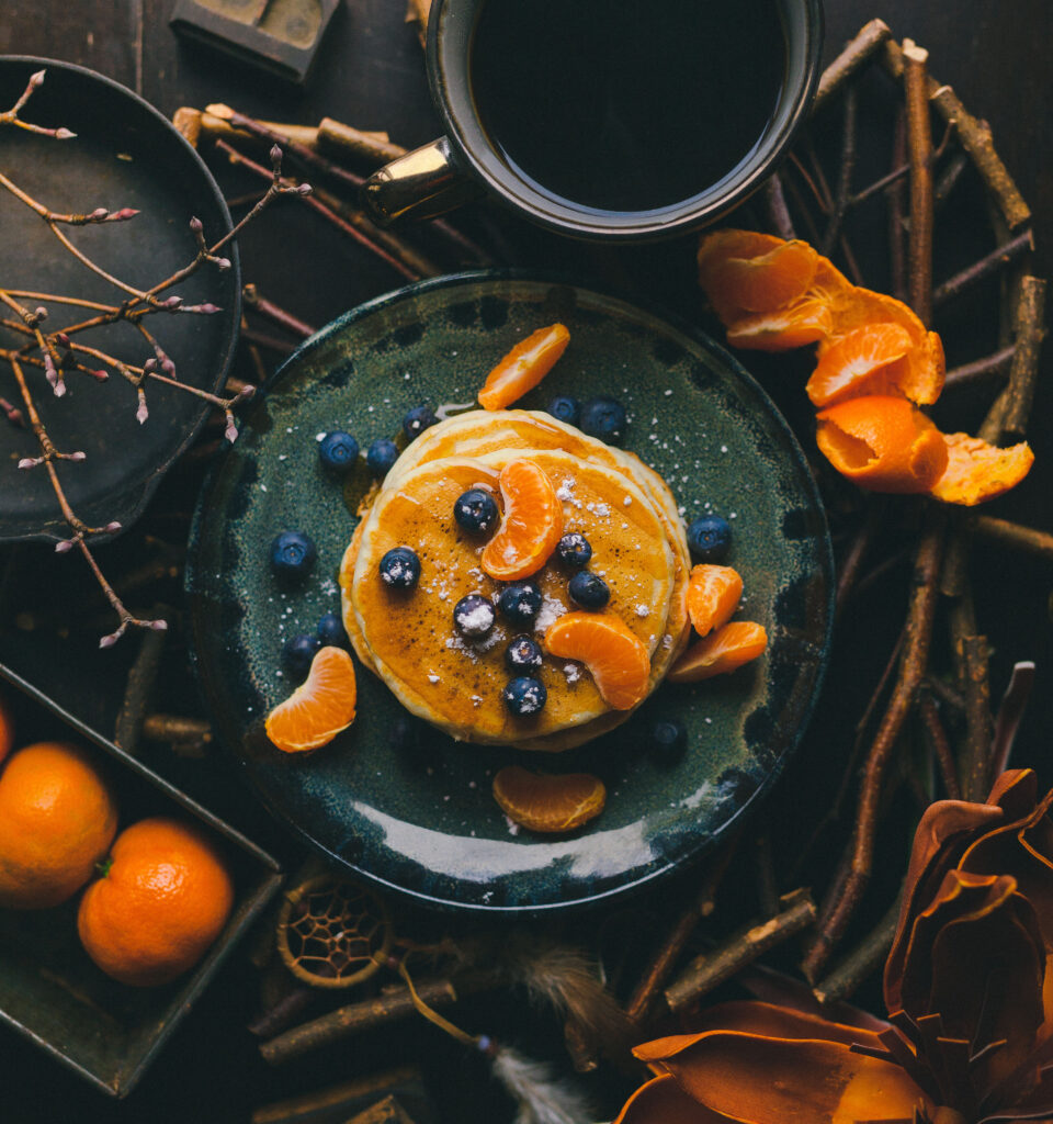 Rustic Pancakes with Blueberries & Mandarin: Warm Wallpaper Delight