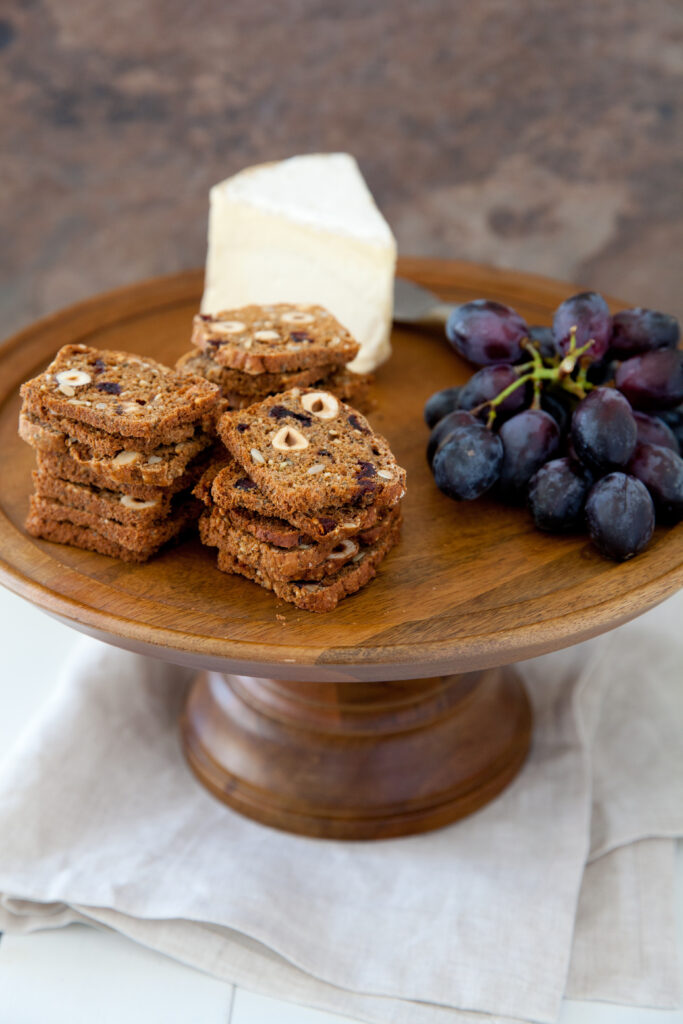 Rustic Still Life Wallpaper: Fresh Bread, Cheese, & Grapes