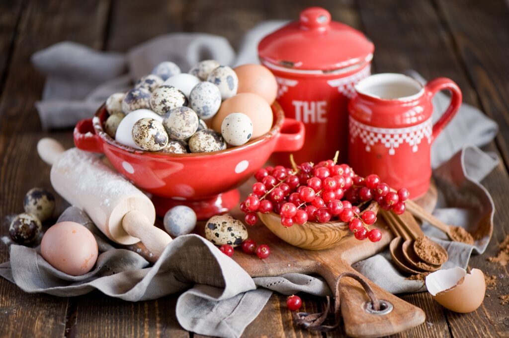 Rustic Still-Life Wallpaper: Red Currants & Kitchen Charm