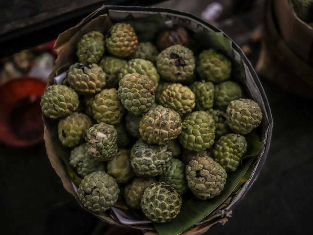 Textured Green Sugar Apples in Rustic Basket - Nature Wallpaper