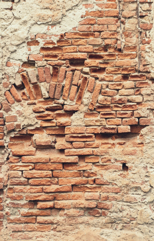 Rustic Vintage Wallpaper: Mispatterned Concrete & Exposed Red Bricks