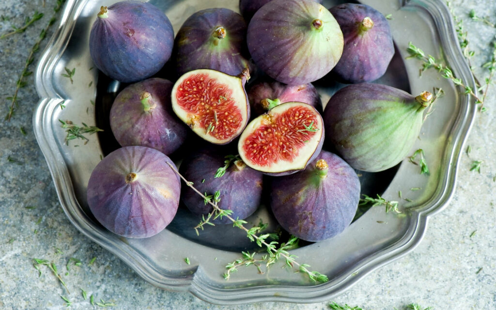 Rustic Fig and Herb Arrangement on Decorative Steel Tray Wallpaper