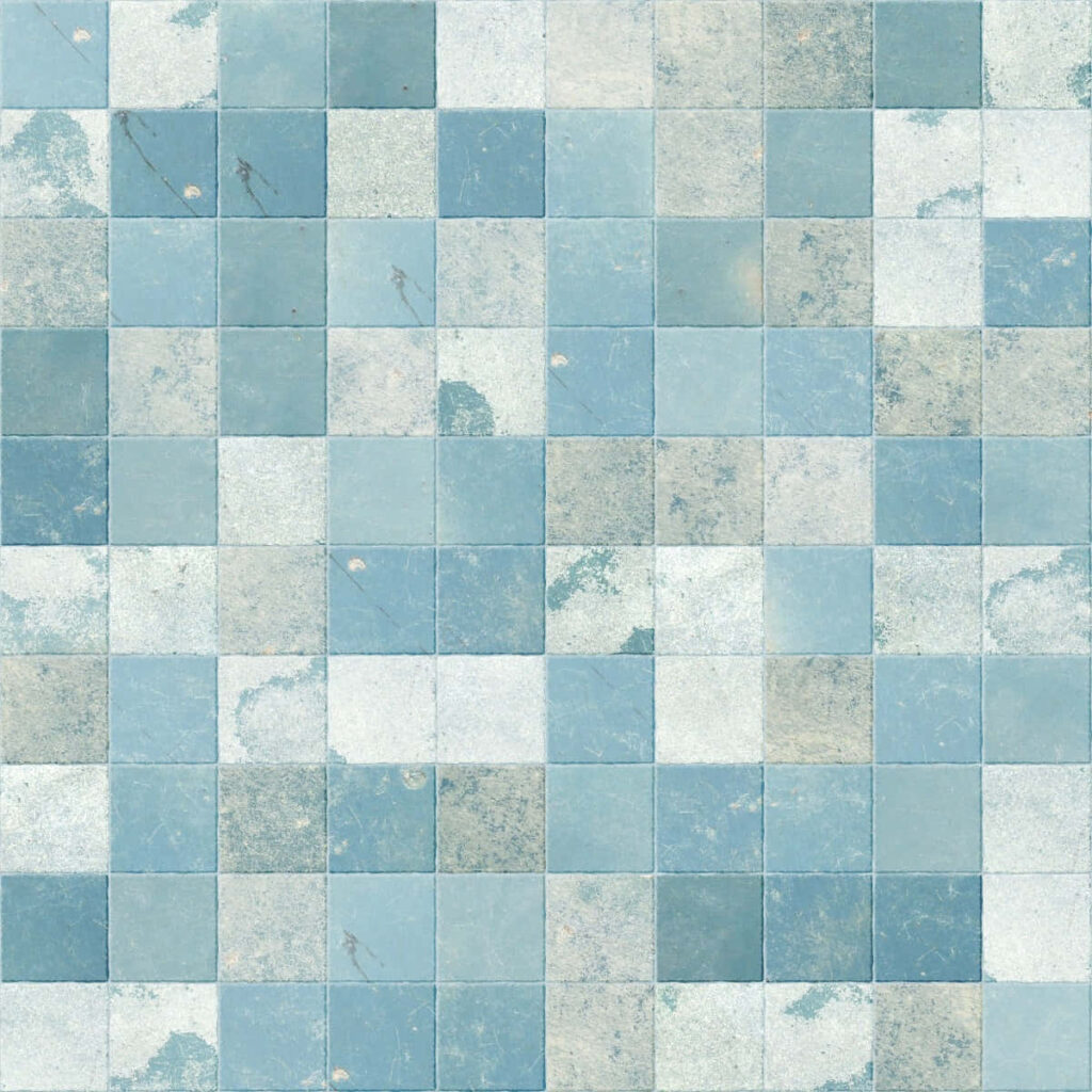 Vintage Rustic Wallpaper: Weathered Blue Tile Textures in Grid Pattern