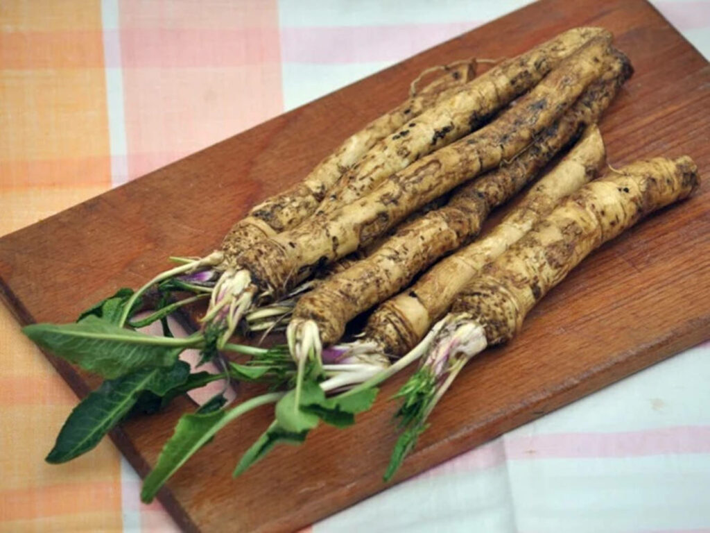Rustic Wallpaper: Fresh Horseradish Roots on Wooden Chopping Board
