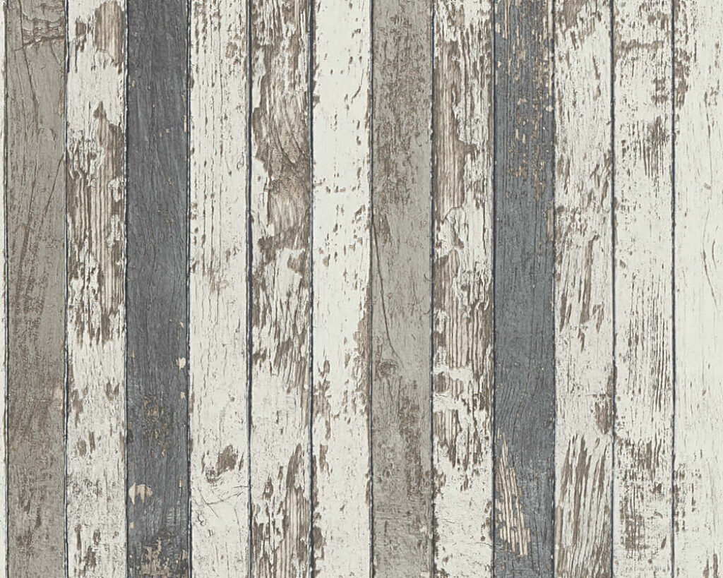 Rustic Weathered Wood Floor Wallpaper - Textured Gray & White Design