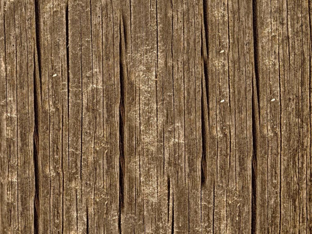 Close-up of weathered wooden plank with rich brown gray tones and deep natural cracks texture Wallpaper