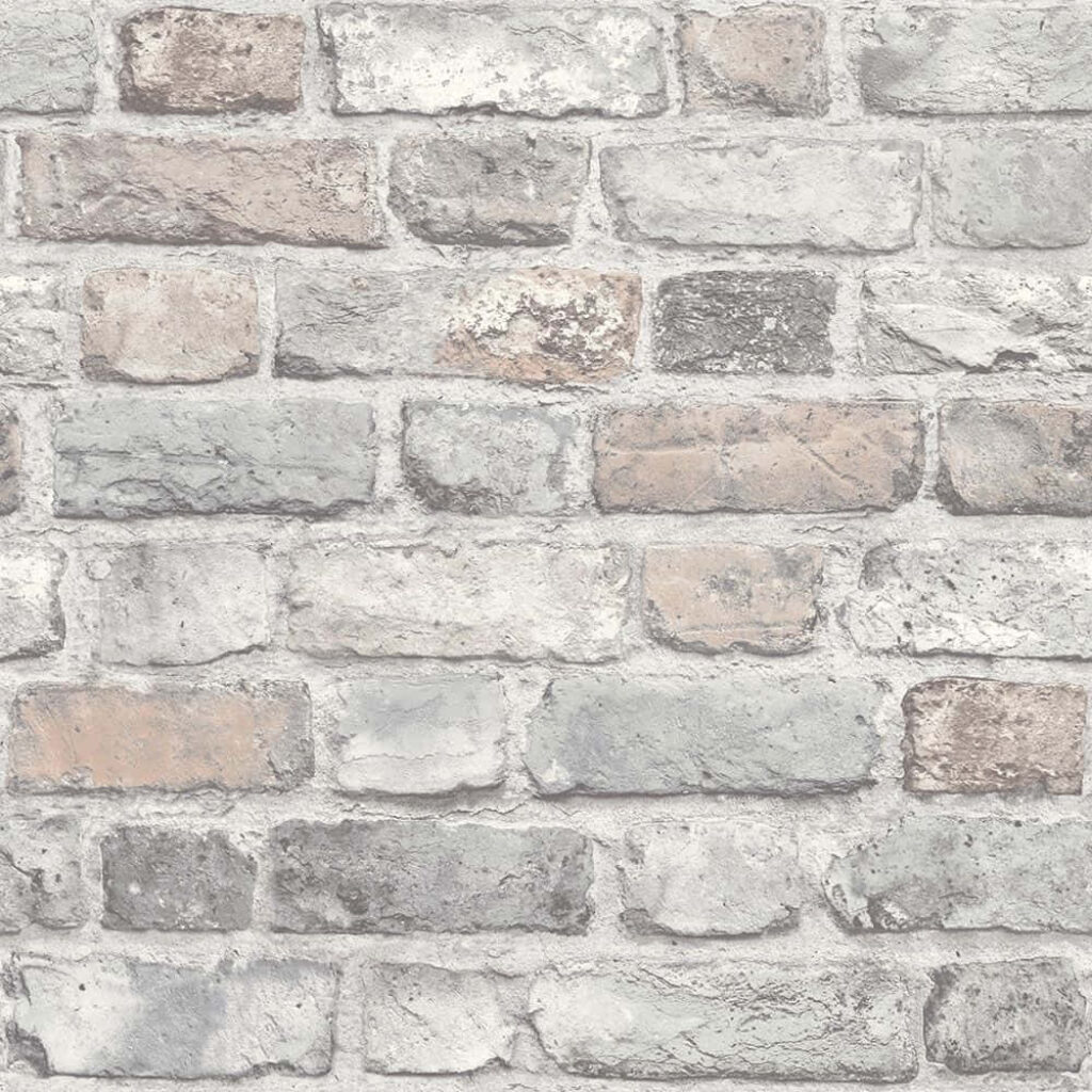 Rustic Dusty White Brick Wallpaper: Vintage Gray Beige Background