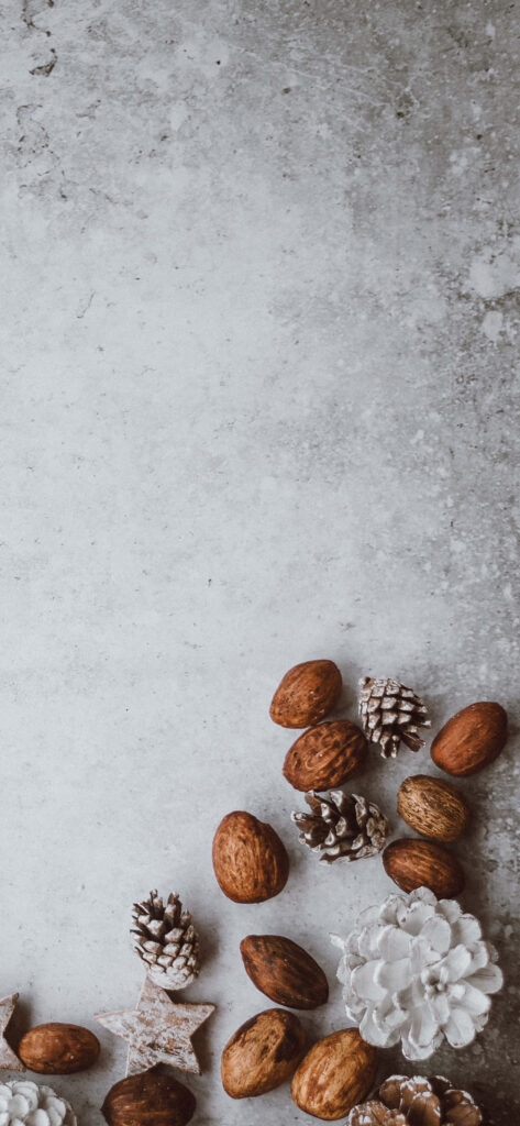 Rustic Winter Wallpaper: Pinecones, Walnuts & Stars on Neutral Background