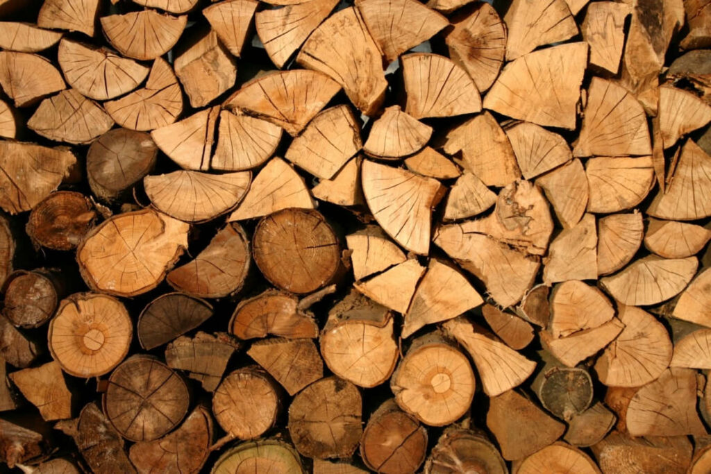 Rustic Wallpaper with Stacked Cut Logs: Natural Wood Textures