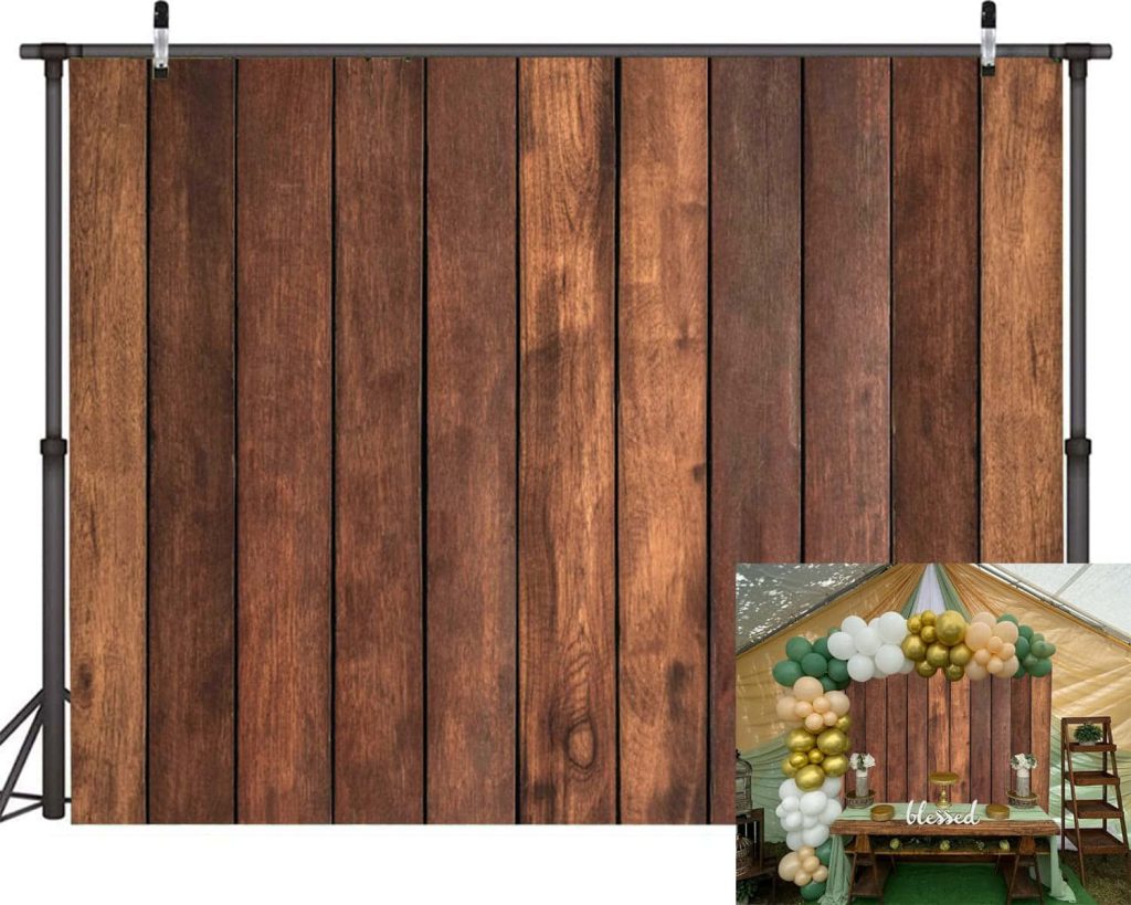 Rustic wooden backdrop with realistic vertical panels for birthdays baby showers and photo shoots Wallpaper