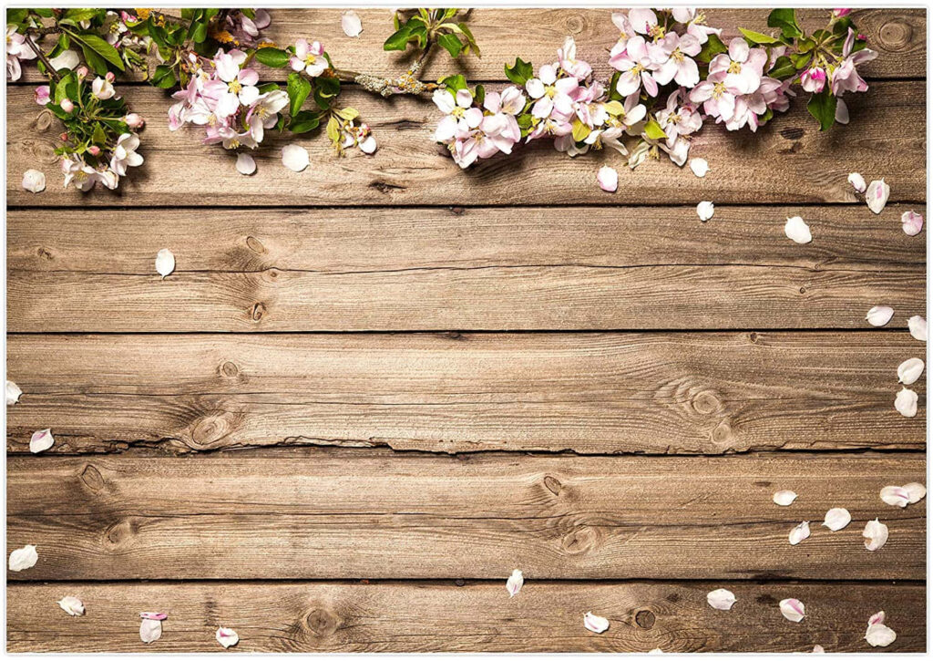 Rustic Wooden Board Background with Cherry Blossoms - Elegant Wallpaper