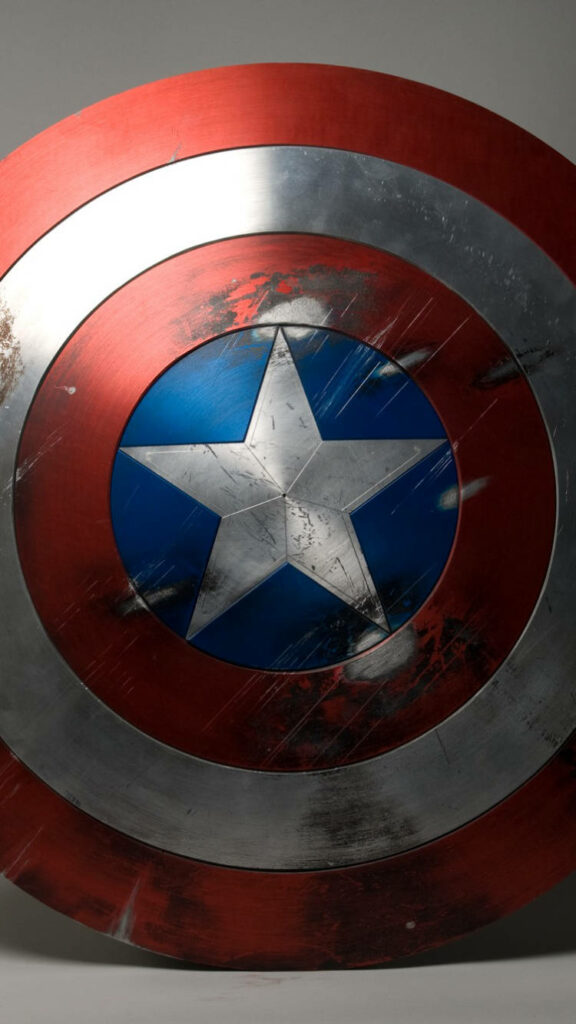 Rustic and Battle-Scarred: A gritty close-up of Captain America's iconic shield Wallpaper