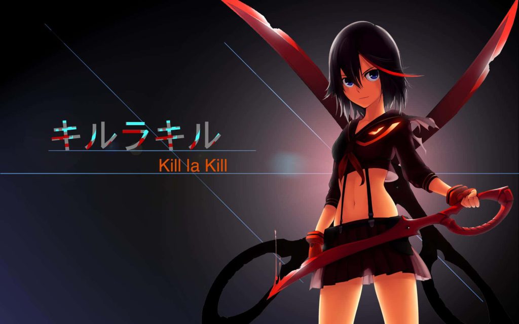 Ryuko Matoi with red Scissor Blade on dark background Kill la Kill anime wallpaper design