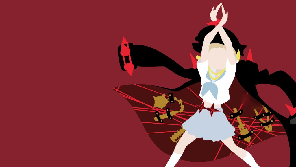 Minimalist digital vector art of Ryuko Matoi Kill la Kill dynamic pose maroon background wallpaper