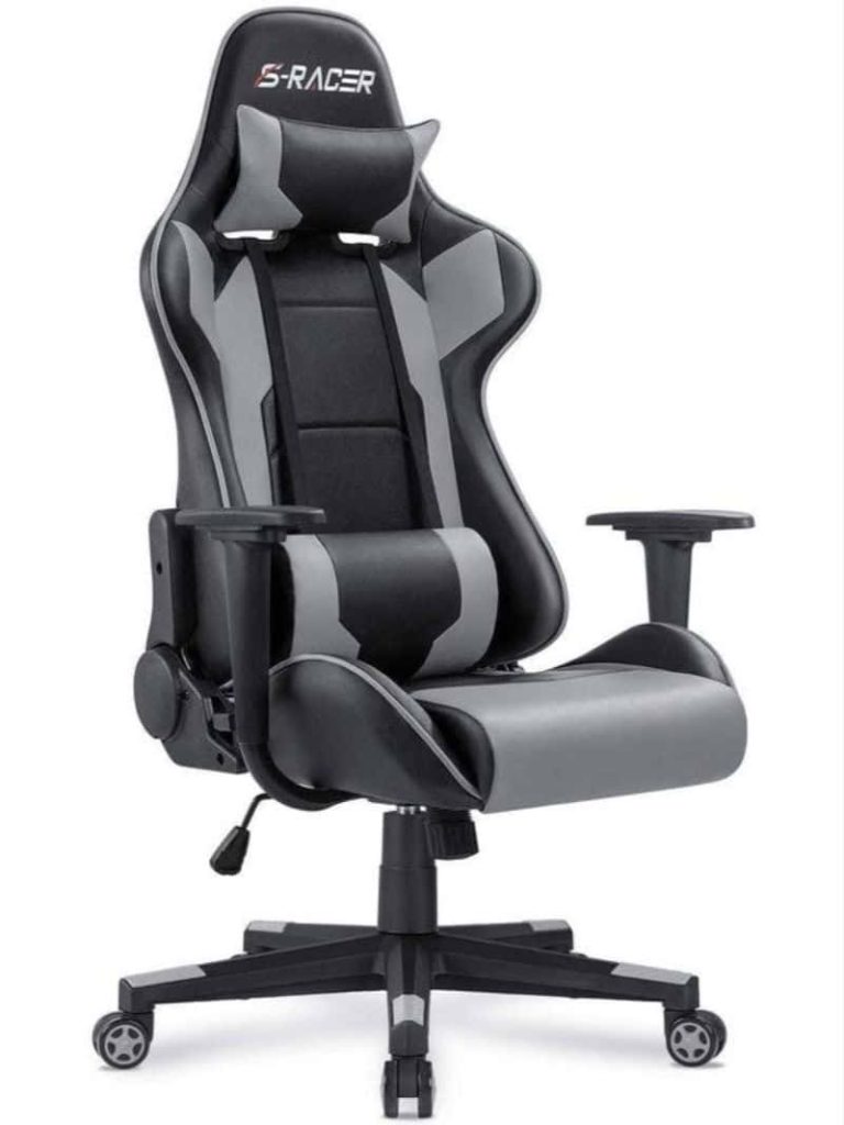 Sleek ergonomic S-Racer gaming chair in black and grey perfect for gamer desktop wallpaper