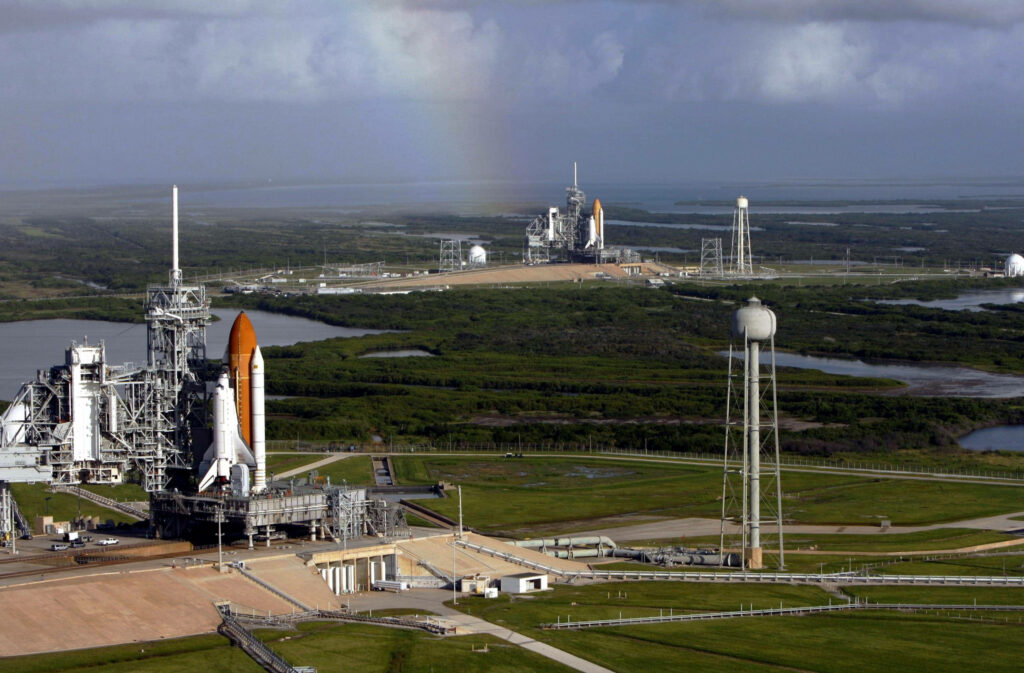 STS-125 Wallpaper: Kennedy Space Center Launch Pads & Scenic Sky