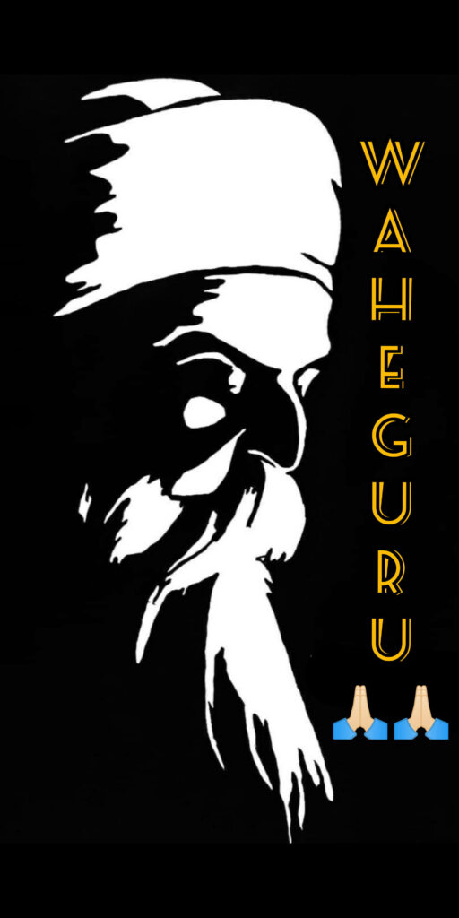Divine Monochrome Portrait: Nanak Dev Ji Embracing Waheguru with Heartfelt Devotion Wallpaper