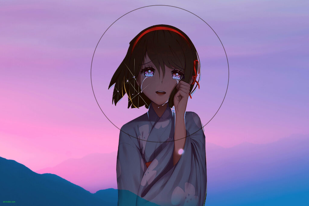 Emotional Anime Wallpaper: Sad Character in Pastel Gradient Sky
