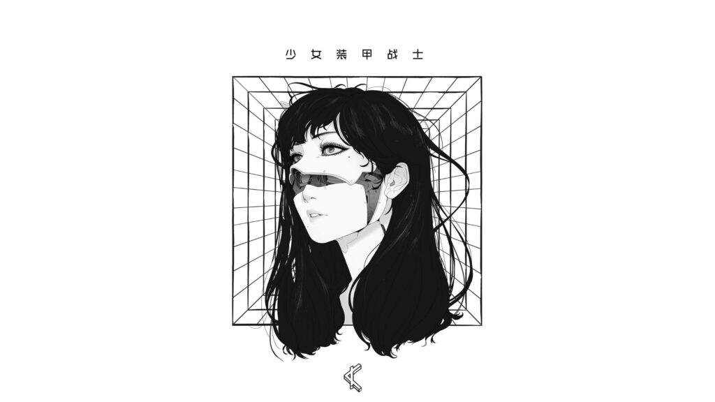 Contemplative Sad Anime Girl - Black & White Abstract Wallpaper
