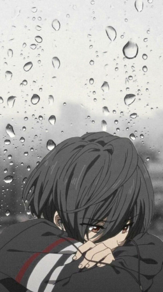 Melancholic Black & White Anime Girl by Rainy Window Wallpaper