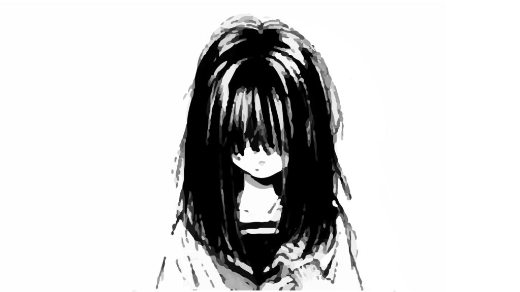 Sad Anime Girl Wallpaper - Minimalist Black and White Design