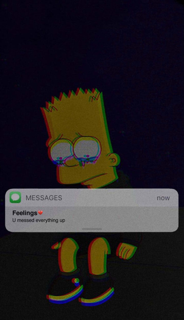 Sad Bart Simpson alone in dark room with teary eyes and Feelings message notification wallpaper