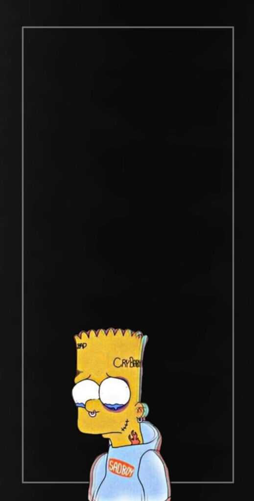 Minimalist Bart Simpson wallpaper with blank eyes sad expression on black background emotional